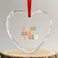 Retro 1st Day of School Heart Crystal Glass Ornament First Grade Vibes 1st Grade Team
