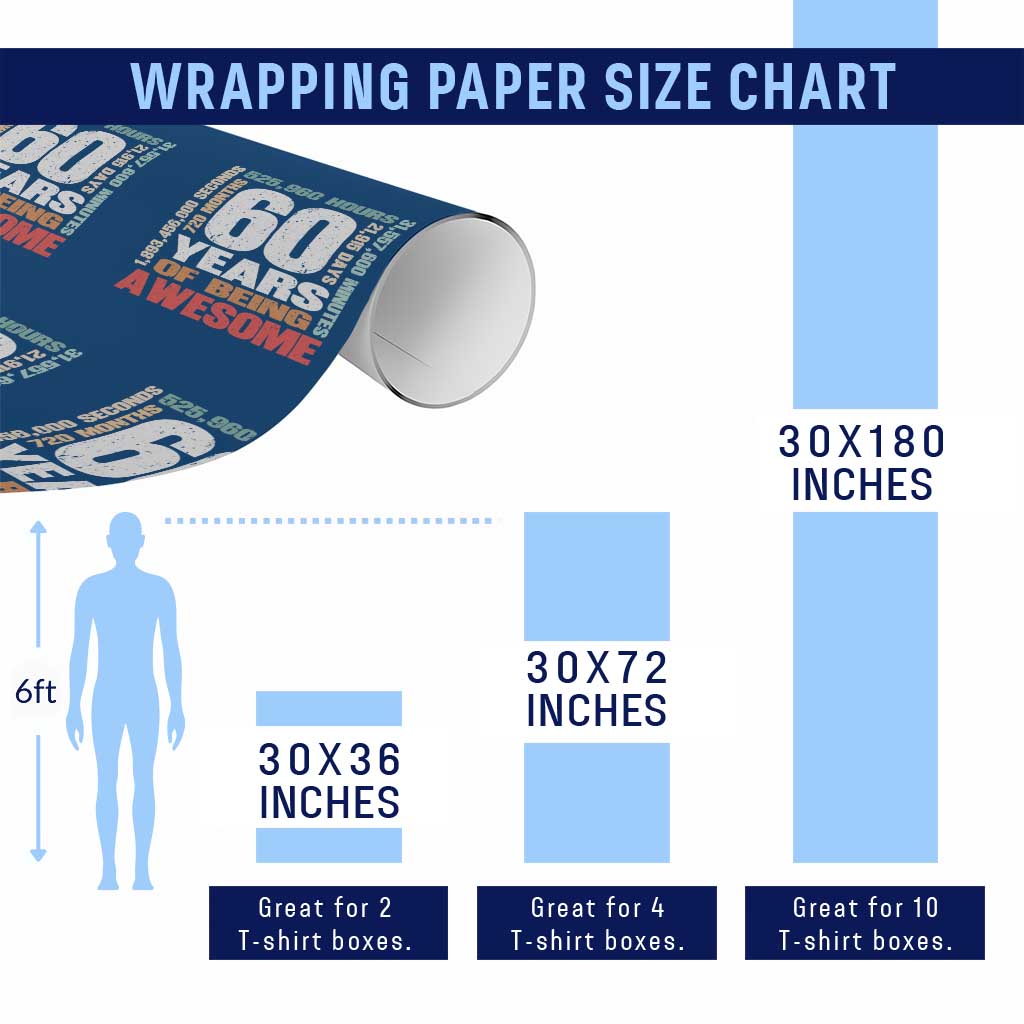 Retro 60 Years Of Being Awesome Wrapping Paper Roll 60th Birthday Gift Idea