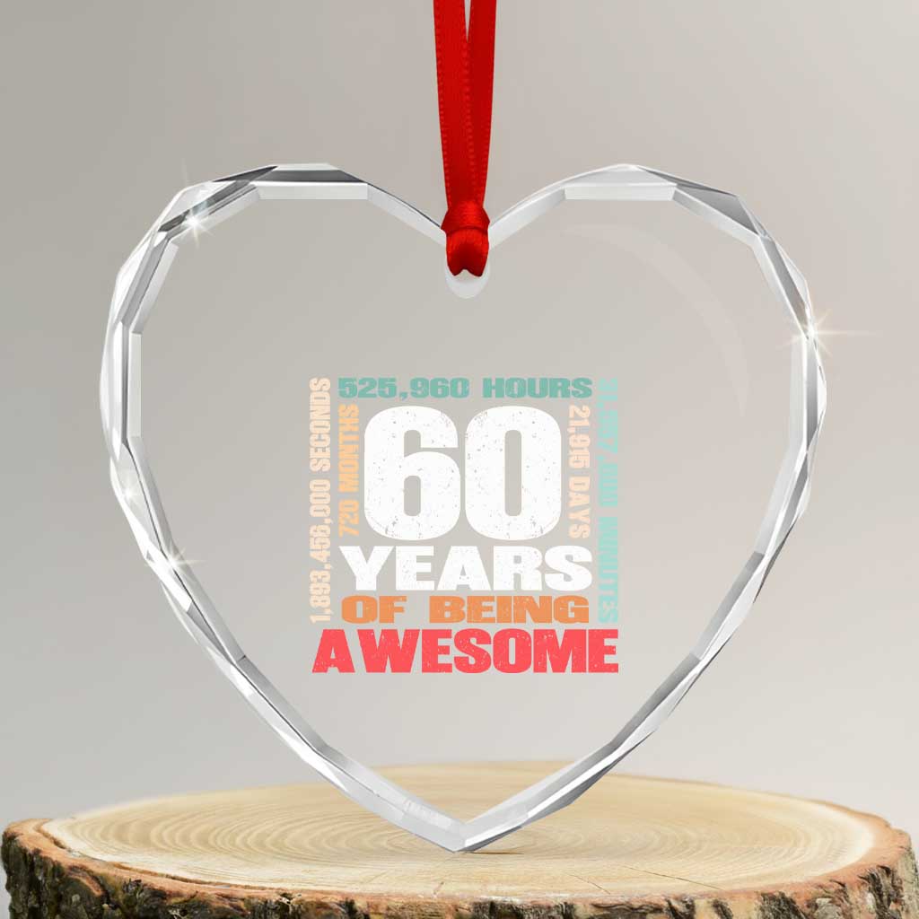 Retro 60 Years Of Being Awesome Heart Crystal Glass Ornament 60th Birthday Gift Idea