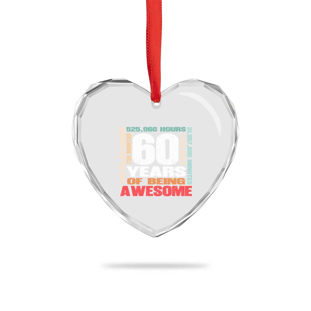 Retro 60 Years Of Being Awesome Heart Crystal Glass Ornament 60th Birthday Gift Idea