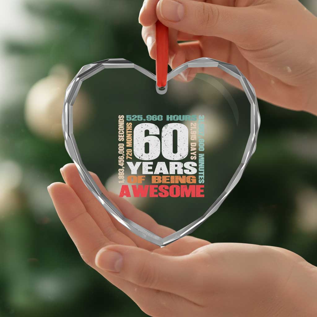 Retro 60 Years Of Being Awesome Heart Crystal Glass Ornament 60th Birthday Gift Idea
