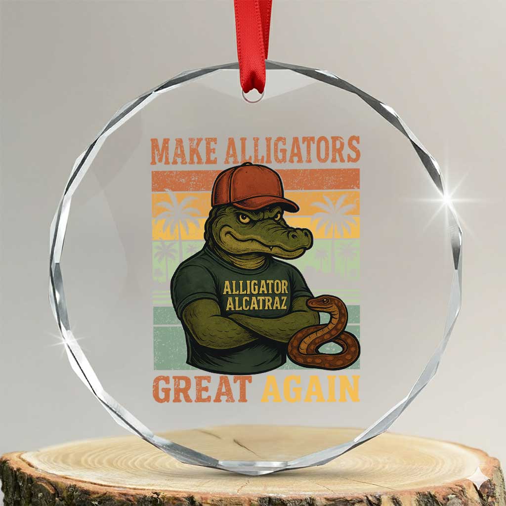 Retro Alligator Alcatraz Crystal Glass Ornament Funny Florida Everglades Dark Humor