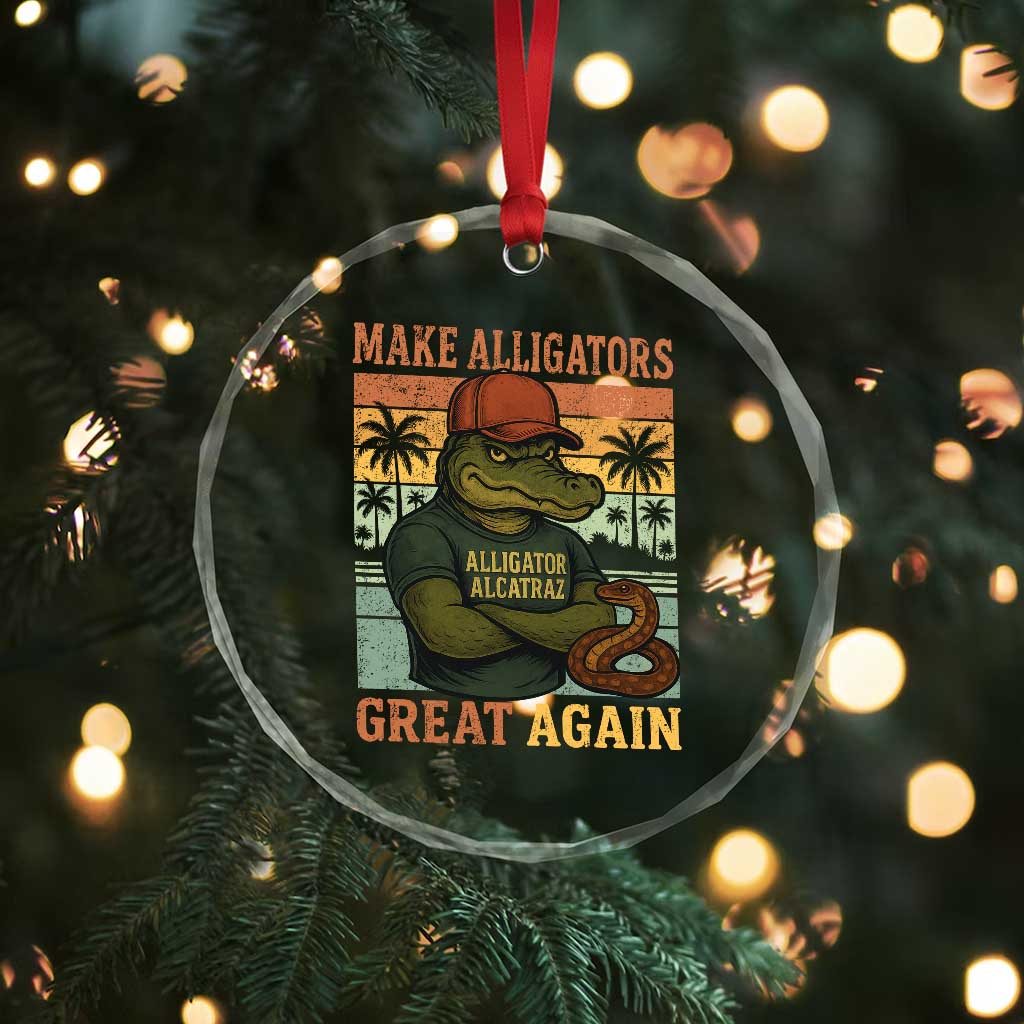 Retro Alligator Alcatraz Crystal Glass Ornament Funny Florida Everglades Dark Humor