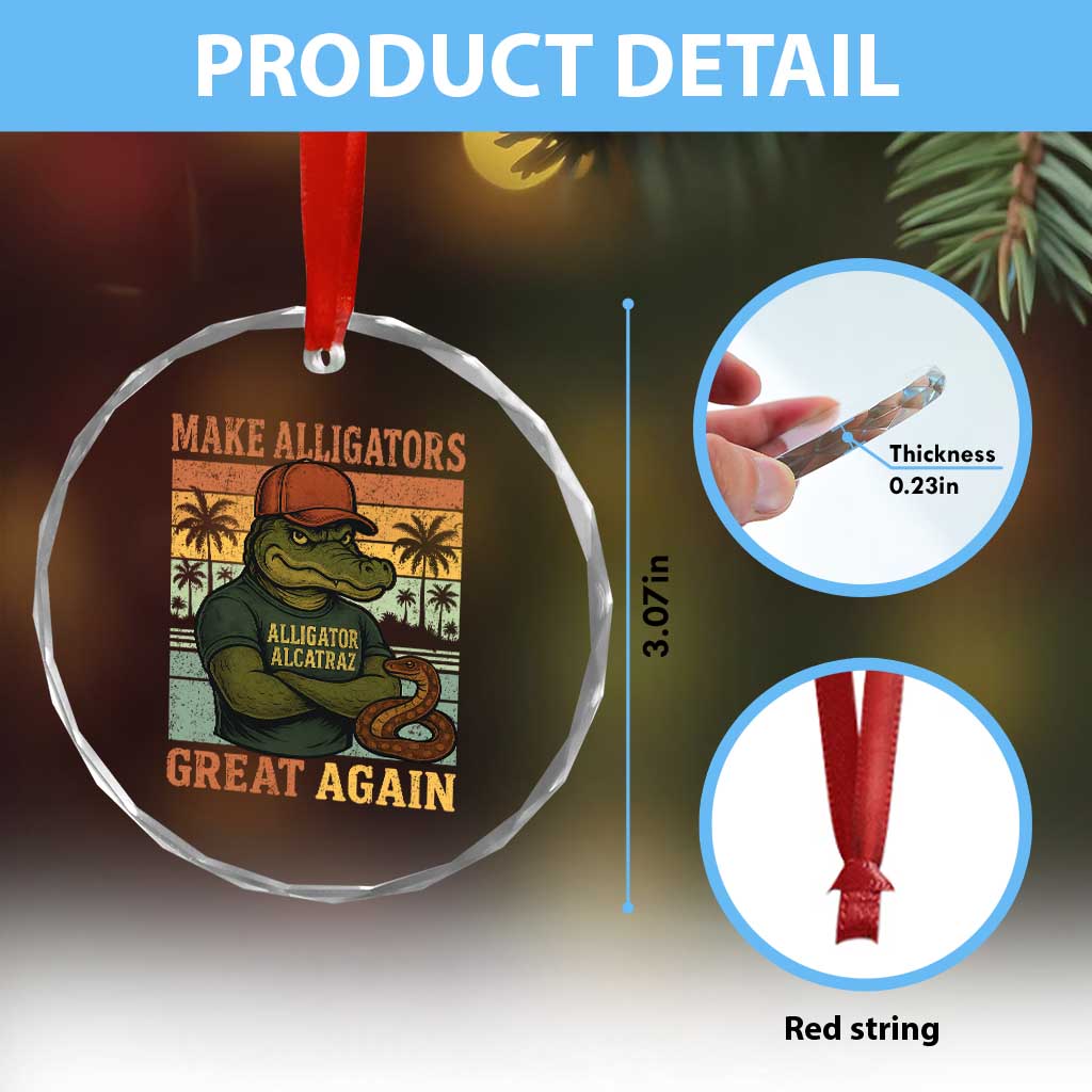 Retro Alligator Alcatraz Crystal Glass Ornament Funny Florida Everglades Dark Humor