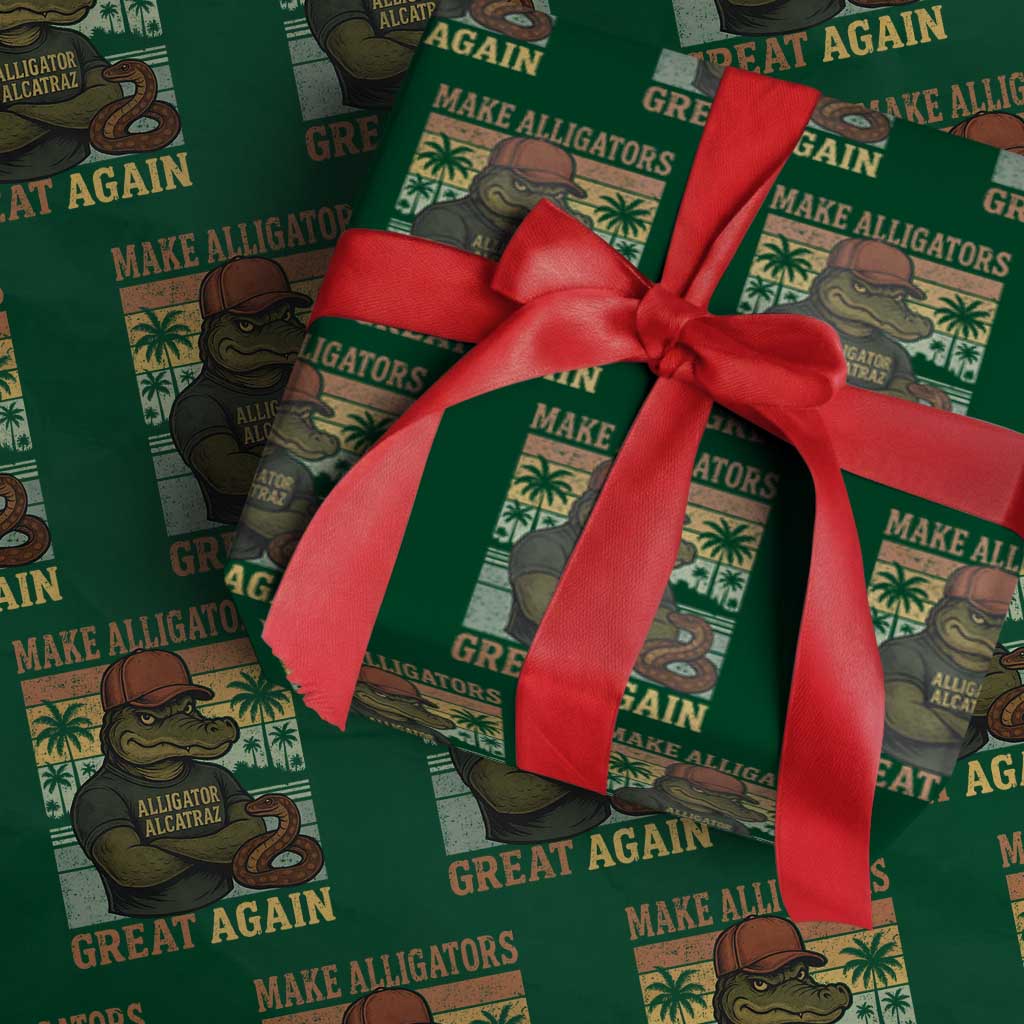 Retro Alligator Alcatraz Wrapping Paper Roll Funny Florida Everglades Dark Humor