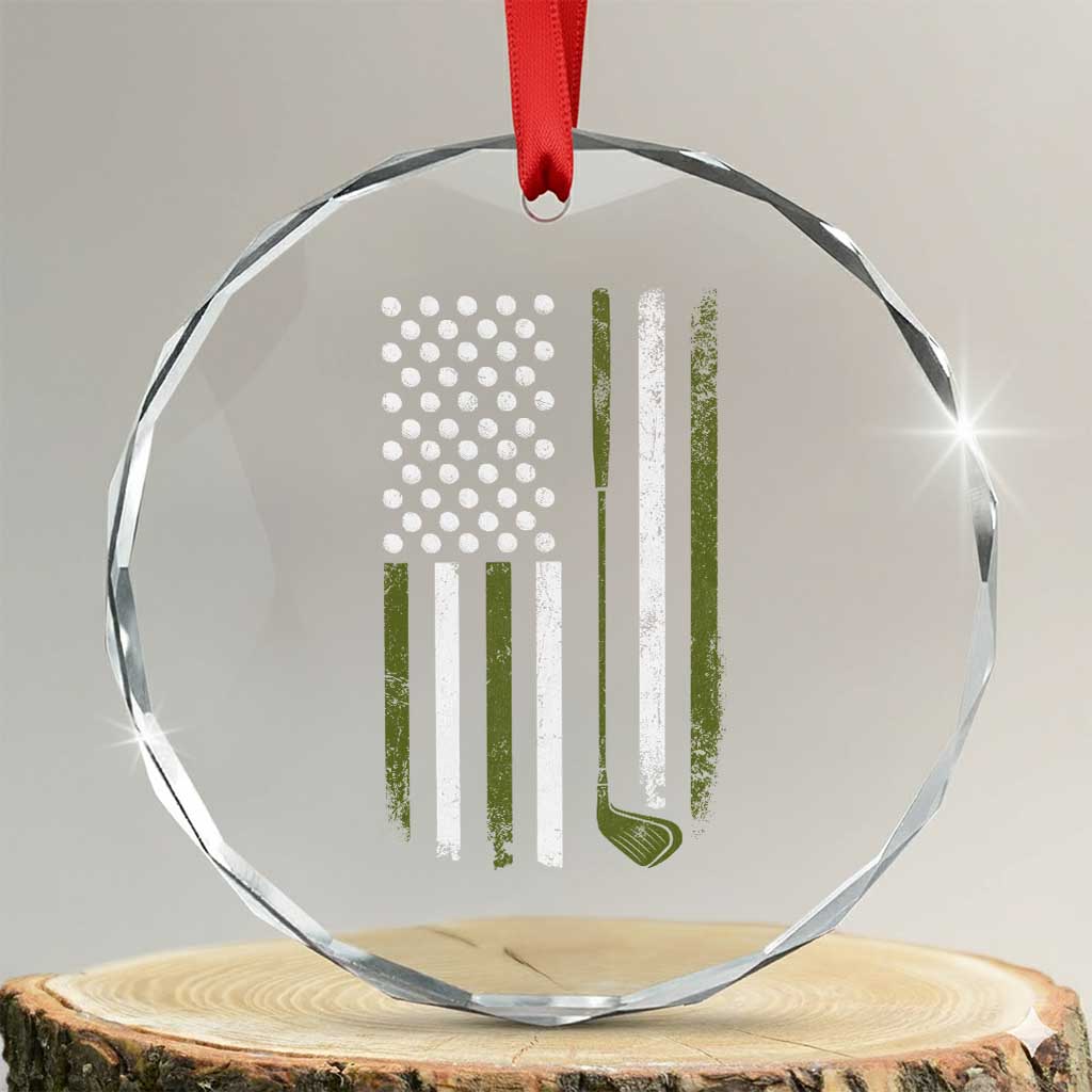 Retro American Flag Golf Crystal Glass Ornament Golfer Funny Golf Club Golfing