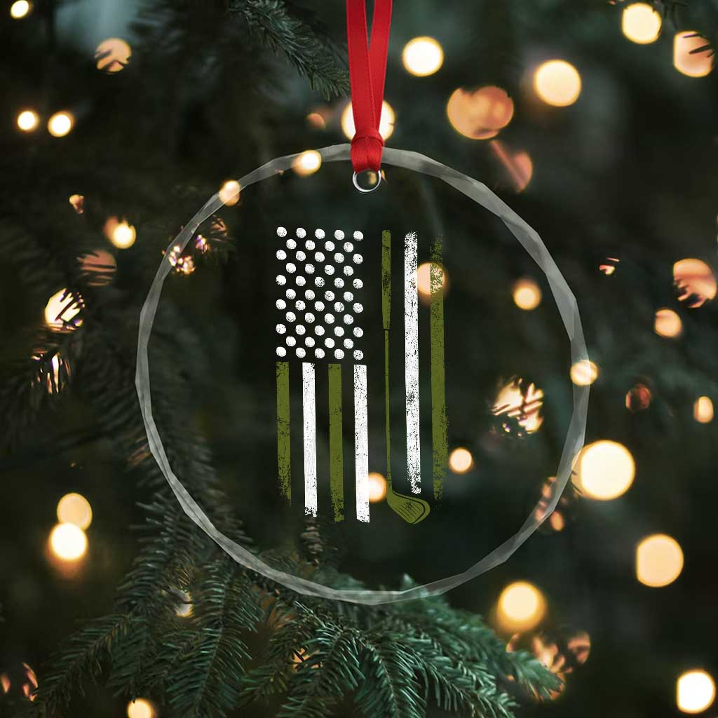 Retro American Flag Golf Crystal Glass Ornament Golfer Funny Golf Club Golfing