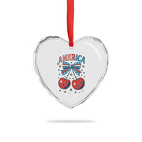 Retro Americana Cherries and Stars Coquette Bow Heart Crystal Glass Ornament America Cute Patriotic 4th Of July US - Wonder Print Shop
