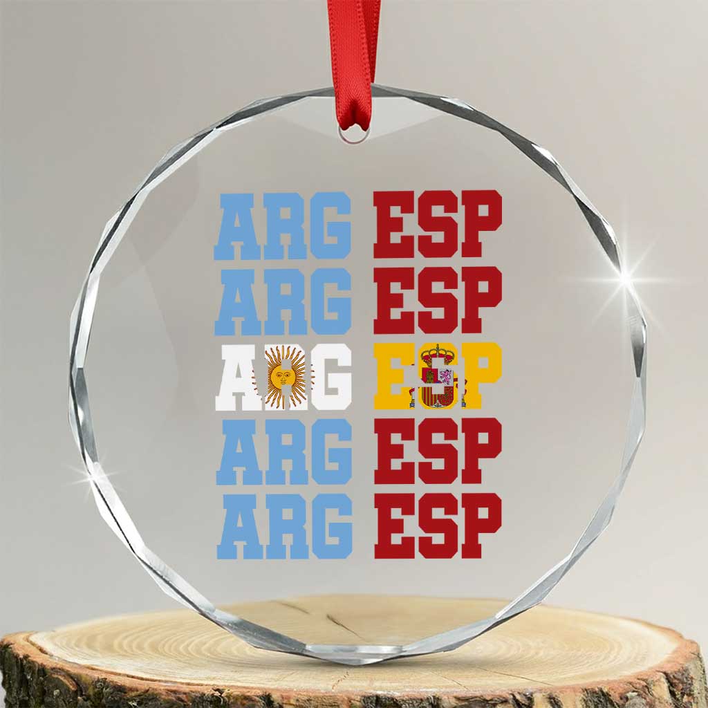 Retro ARG ESP Argentina Espana Flag Typography Graphic Crystal Glass Ornament Country Code Dual Argentine Spainish Heritage Pride