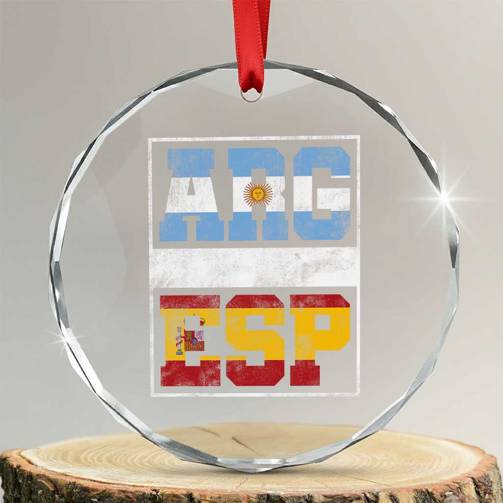 Retro ARG ESP Argentina Espana Flag Typography Graphic Crystal Glass Ornament Country Code Vintage Argentine Spainish Pride