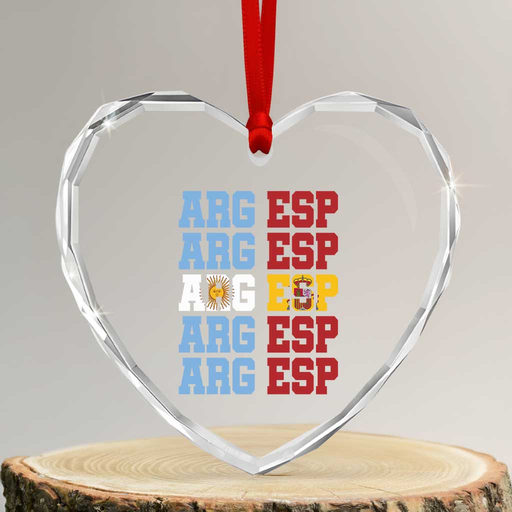 Retro ARG ESP Argentina Espana Flag Typography Graphic Heart Crystal Glass Ornament Country Code Dual Argentine Spainish Heritage Pride