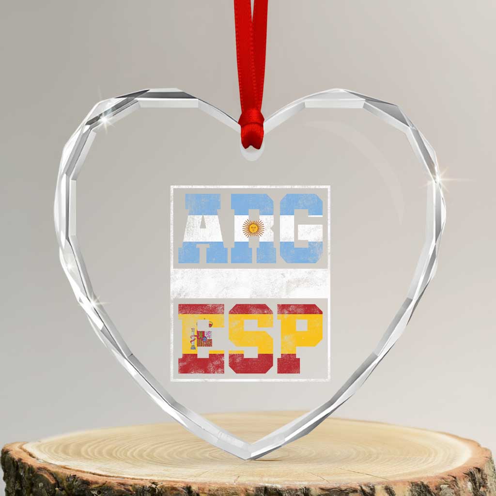 Retro ARG ESP Argentina Espana Flag Typography Graphic Heart Crystal Glass Ornament Country Code Vintage Argentine Spainish Pride