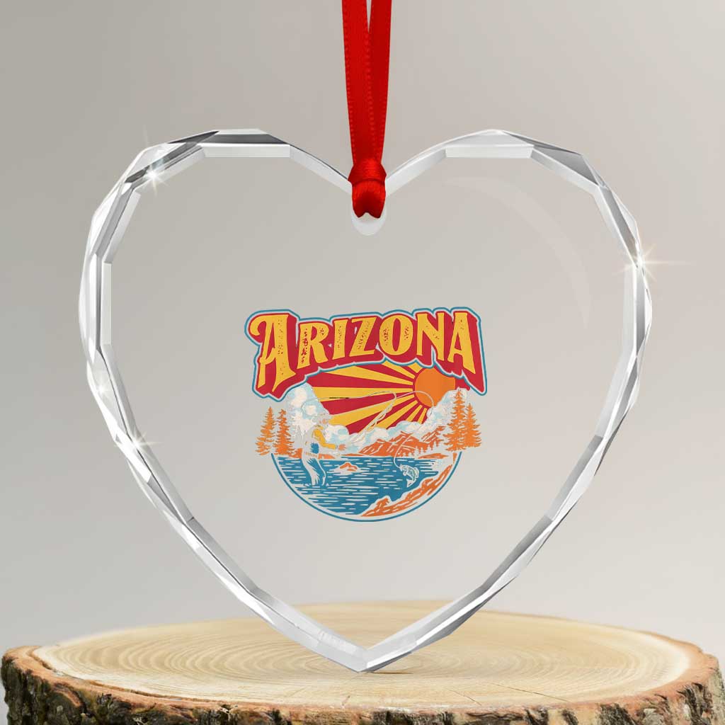 Retro Arizona Fly Fishing River Graphic Heart Crystal Glass Ornament Vintage Angler Outdoor Mountain Adventure Souvenir