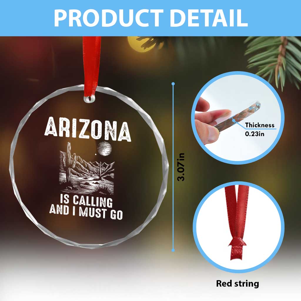 Retro Arizona Is Calling And I Must Go Graphic Crystal Glass Ornament Outdoor Desert Cactus Mountain Travel Souvenir