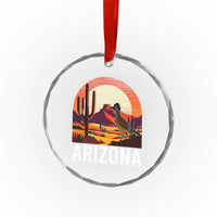 Retro Arizona Roadrunner Desert Sunset Graphic Crystal Glass Ornament Southwest Saguaro Cactus Wildlife Travel Souvenir