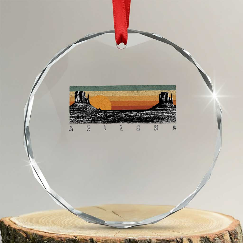 Retro Arizona Sunset Monument Valley Graphic Crystal Glass Ornament Panoramic Desert Red Rocks Landscape Souvenir