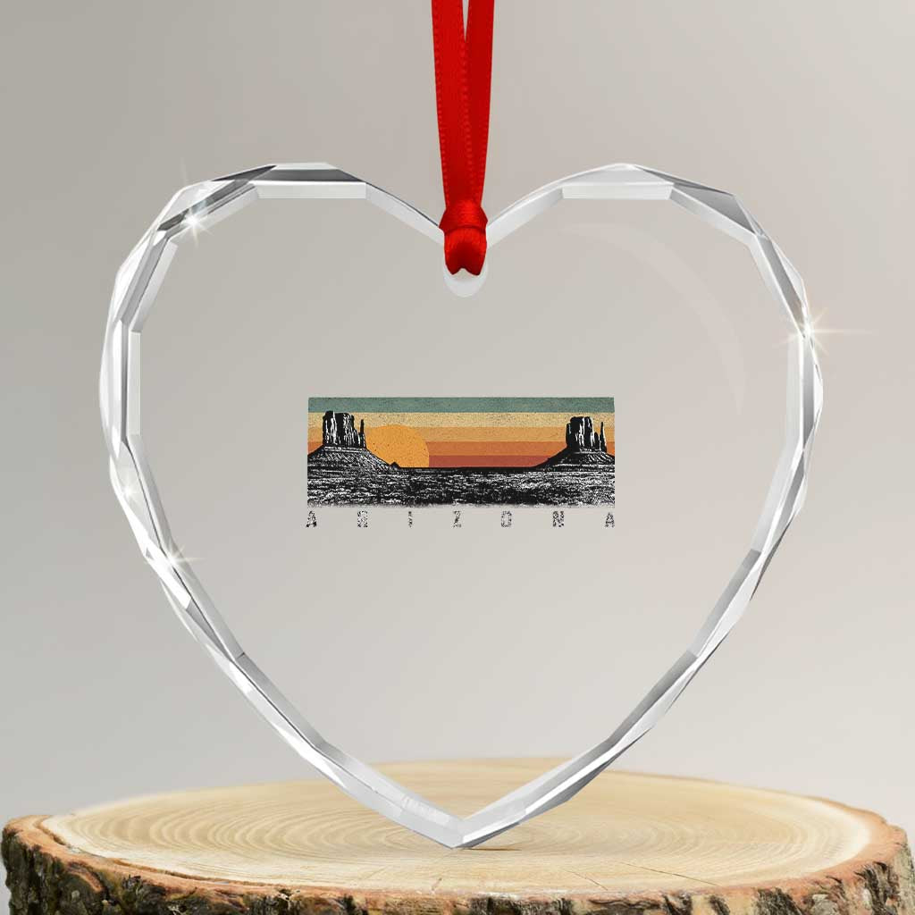 Retro Arizona Sunset Monument Valley Graphic Heart Crystal Glass Ornament Panoramic Desert Red Rocks Landscape Souvenir