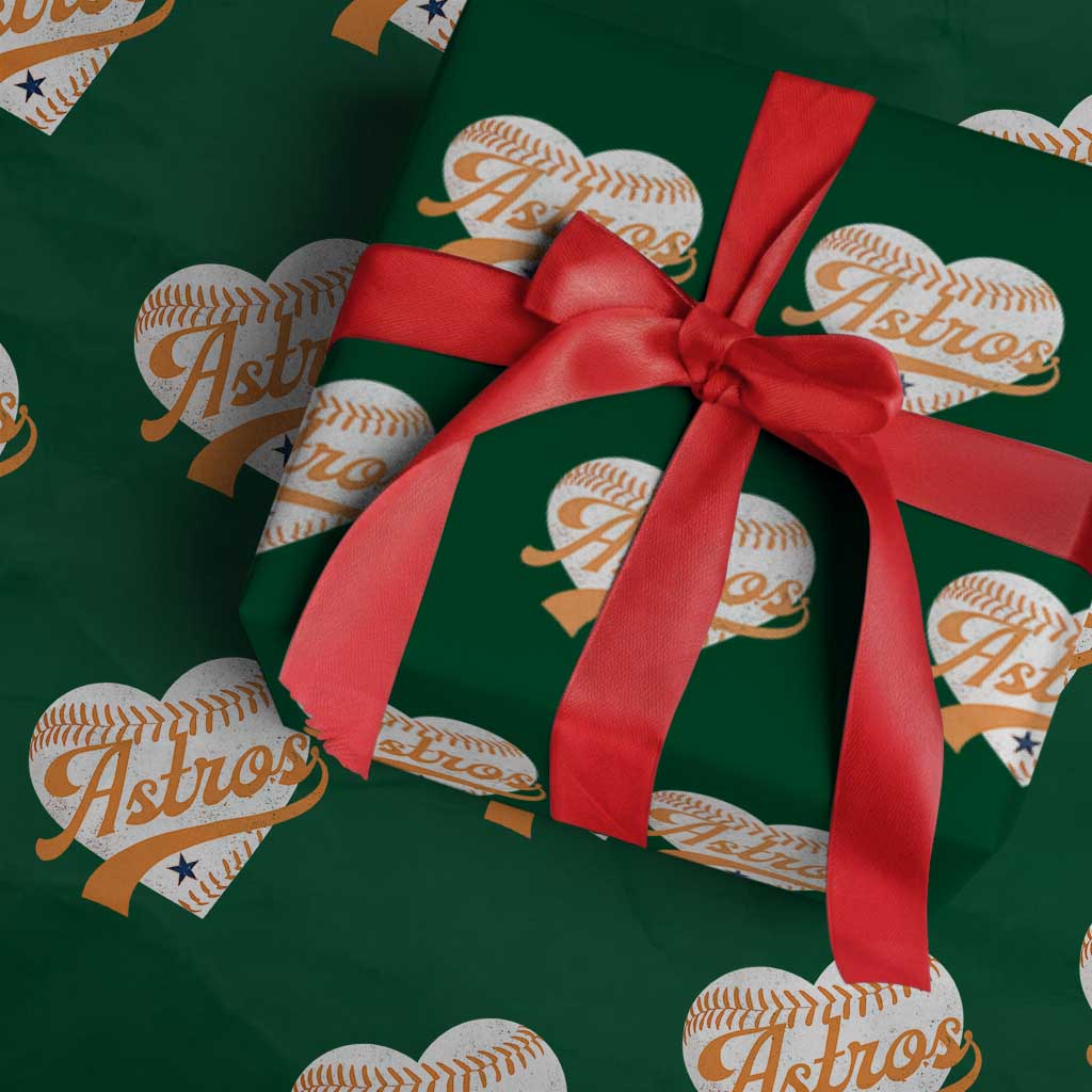 Retro Astro Script Name Wrapping Paper Roll Baseball Heart Vintage Sports Fans