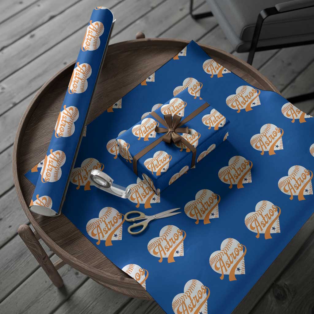 Retro Astro Script Name Wrapping Paper Roll Baseball Heart Vintage Sports Fans
