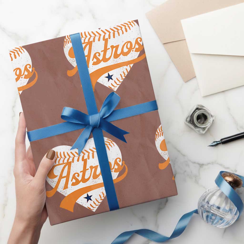 Retro Astro Script Name Wrapping Paper Roll Baseball Heart Vintage Sports Fans
