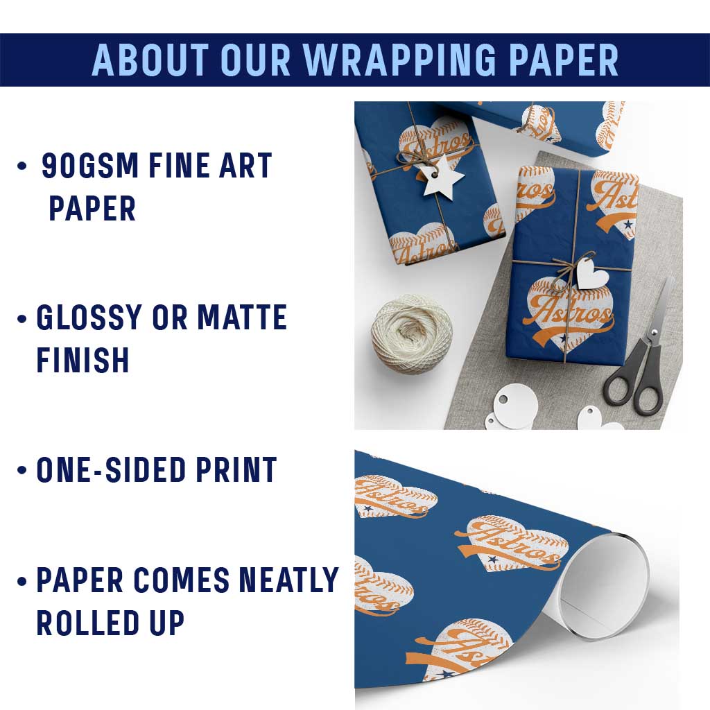 Retro Astro Script Name Wrapping Paper Roll Baseball Heart Vintage Sports Fans