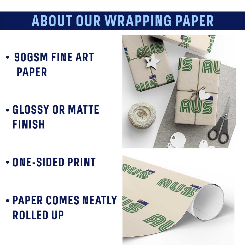Retro Australia Wrapping Paper Roll AUS Green Australian Flag Country Pride Graphic