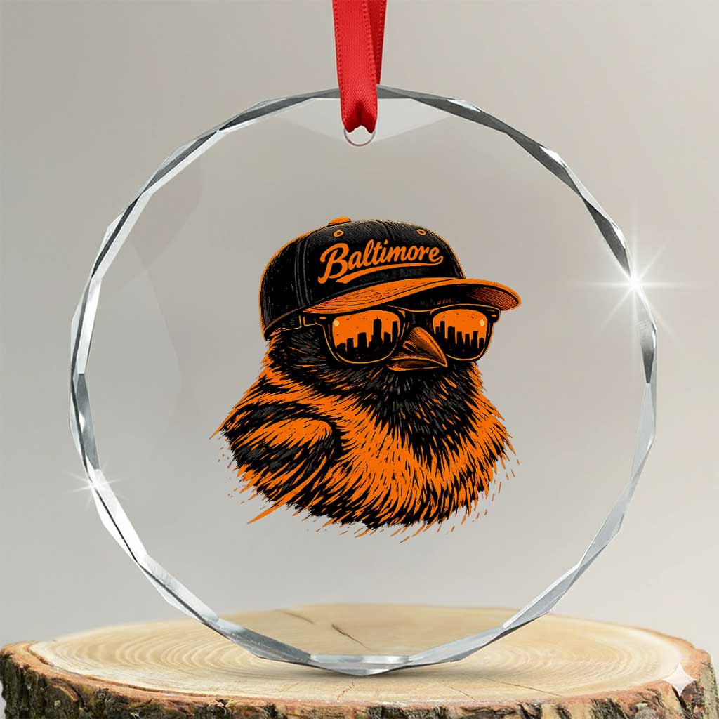 Retro Baltimore Crystal Glass Ornament City Pride Oriole With Sunglasses