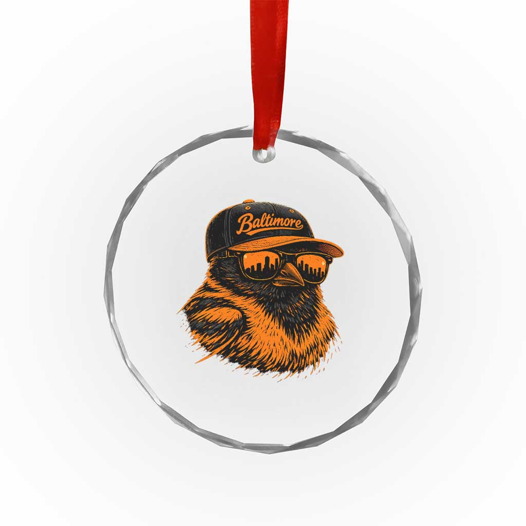 Retro Baltimore Crystal Glass Ornament City Pride Oriole With Sunglasses