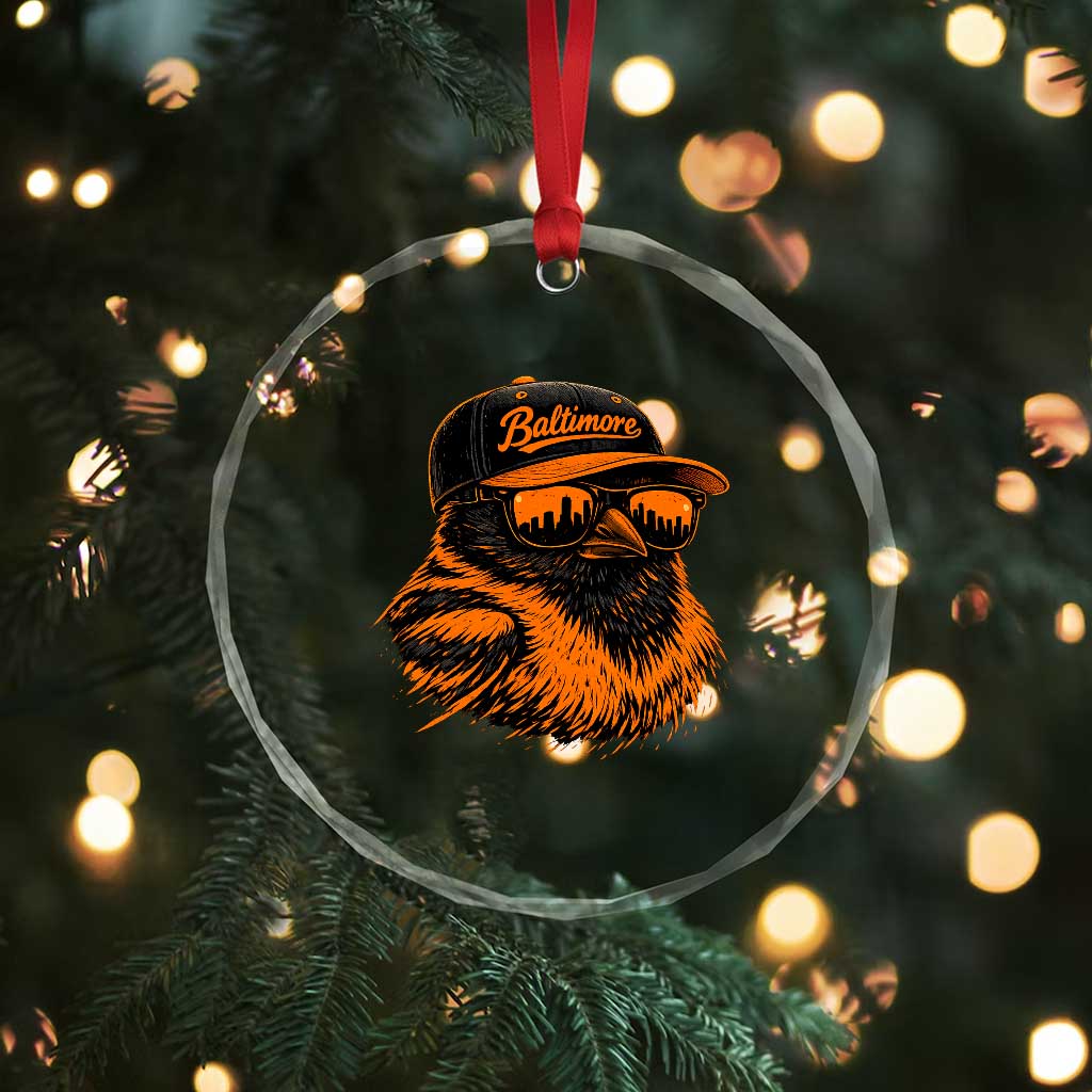 Retro Baltimore Crystal Glass Ornament City Pride Oriole With Sunglasses