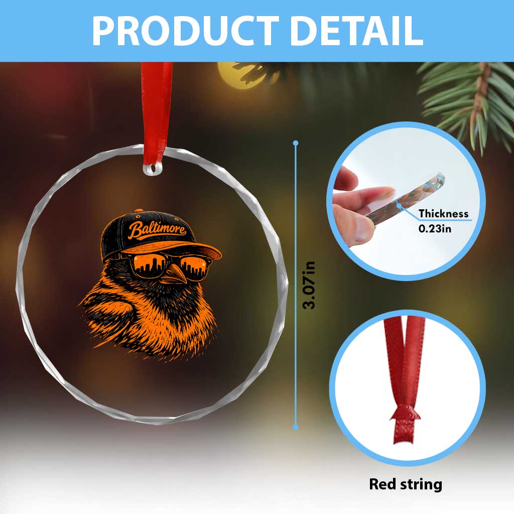Retro Baltimore Crystal Glass Ornament City Pride Oriole With Sunglasses