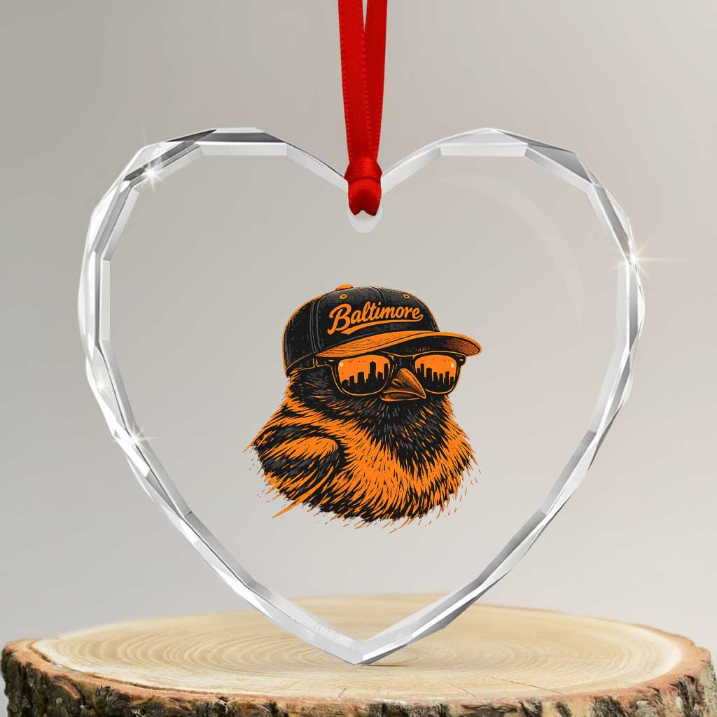 Retro Baltimore Heart Crystal Glass Ornament City Pride Oriole With Sunglasses