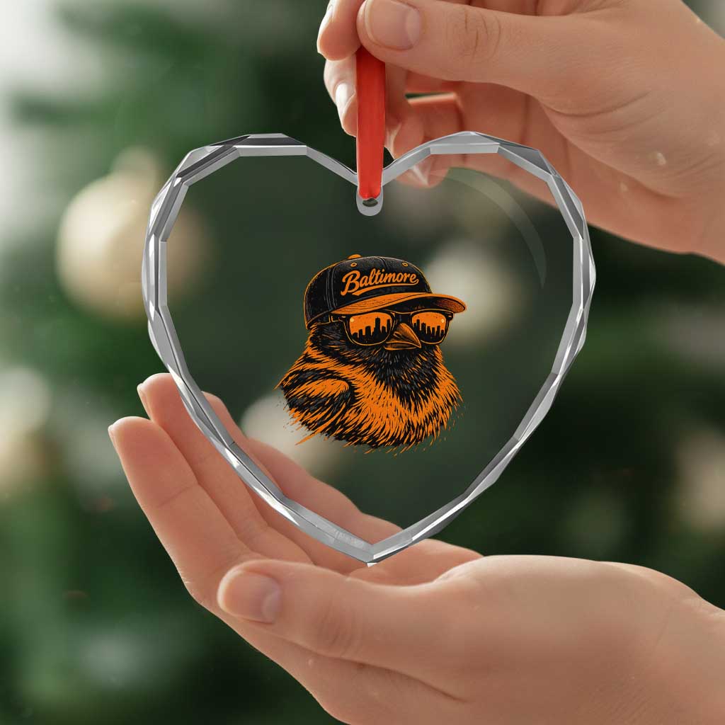 Retro Baltimore Heart Crystal Glass Ornament City Pride Oriole With Sunglasses