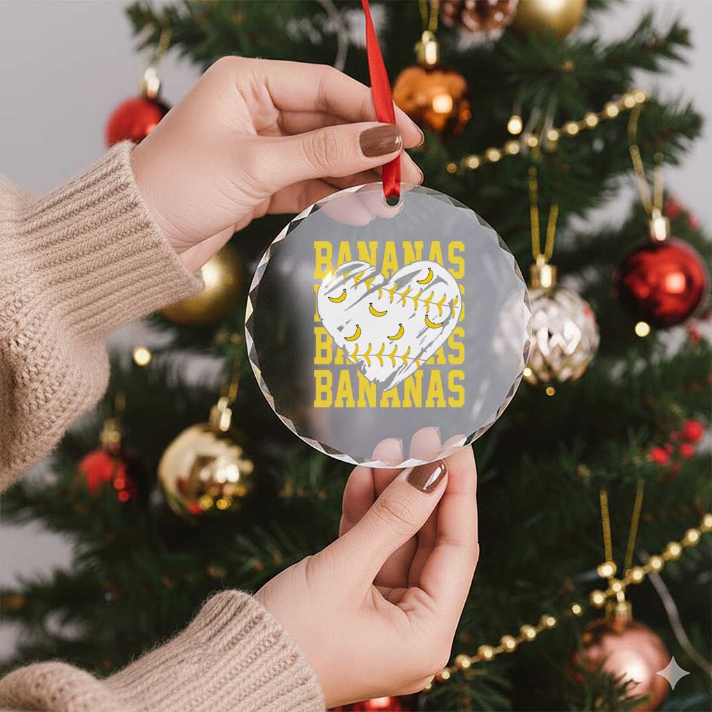 Retro Bananas Crystal Glass Ornament Vintage Baseball Heart Graphic Game Day Gifts
