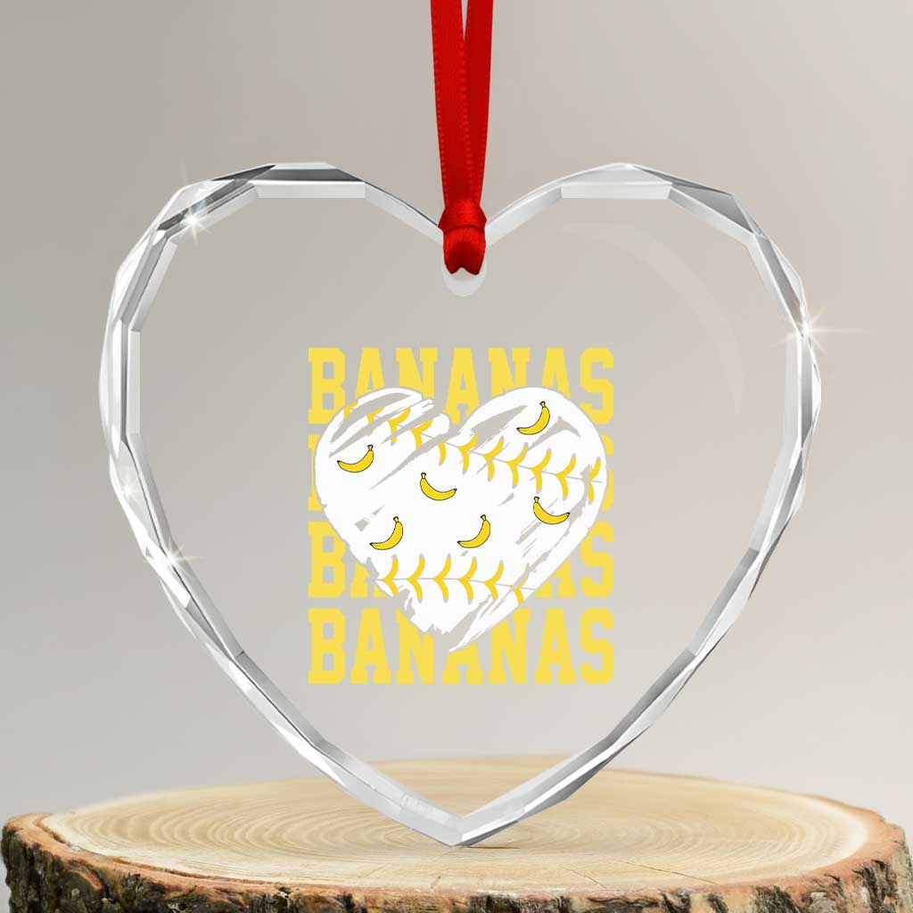 Retro Bananas Heart Crystal Glass Ornament Vintage Baseball Heart Graphic Game Day Gifts
