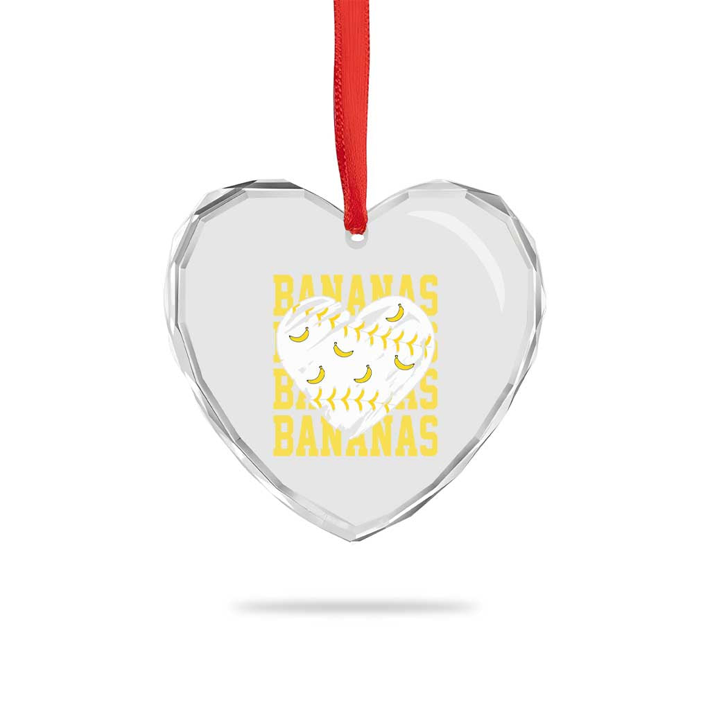 Retro Bananas Heart Crystal Glass Ornament Vintage Baseball Heart Graphic Game Day Gifts