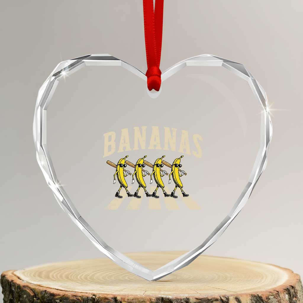 Retro Bananas Parody Heart Crystal Glass Ornament Funny Baseball Player Gift
