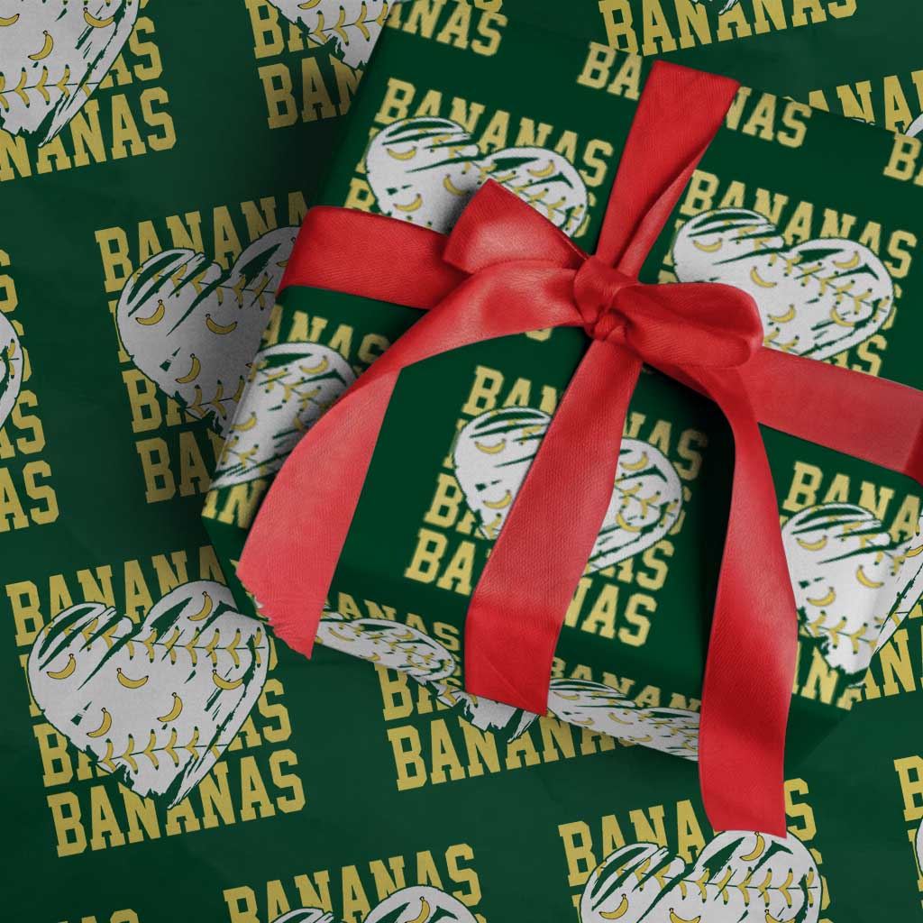 Retro Bananas Wrapping Paper Roll Vintage Baseball Heart Graphic Game Day Gifts