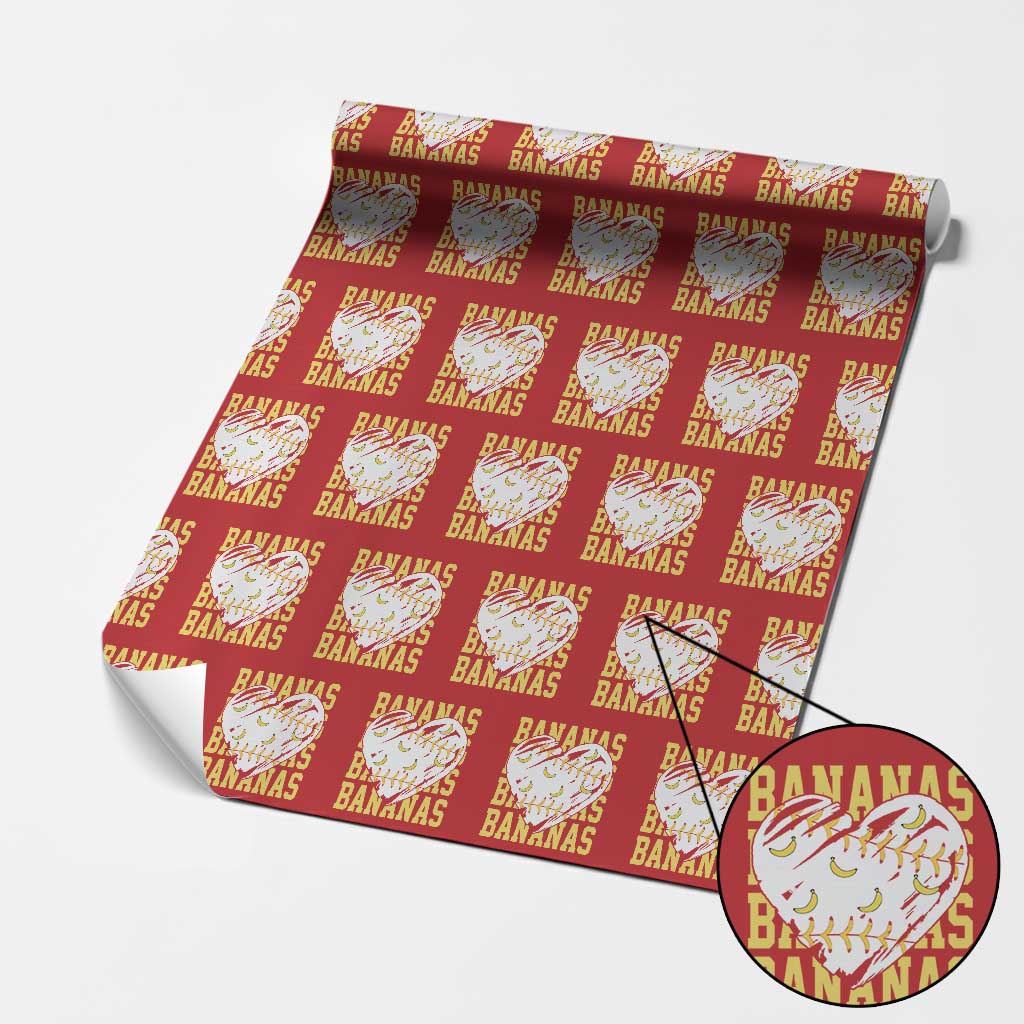 Retro Bananas Wrapping Paper Roll Vintage Baseball Heart Graphic Game Day Gifts