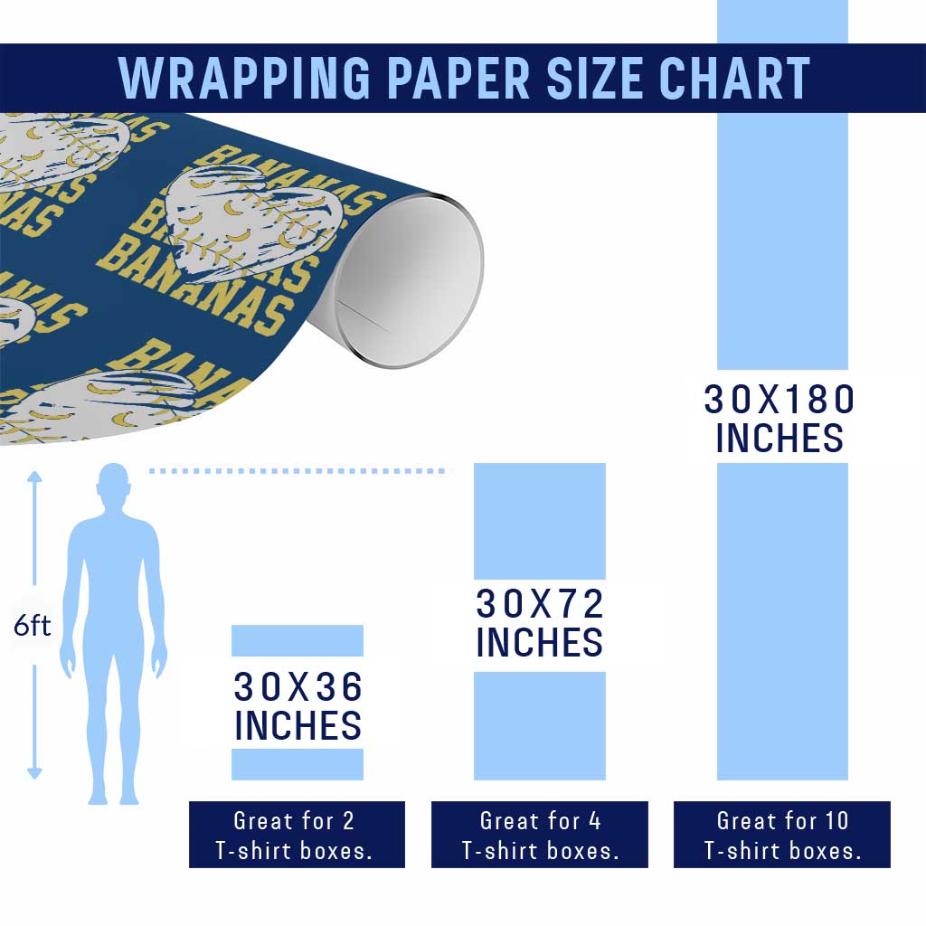 Retro Bananas Wrapping Paper Roll Vintage Baseball Heart Graphic Game Day Gifts