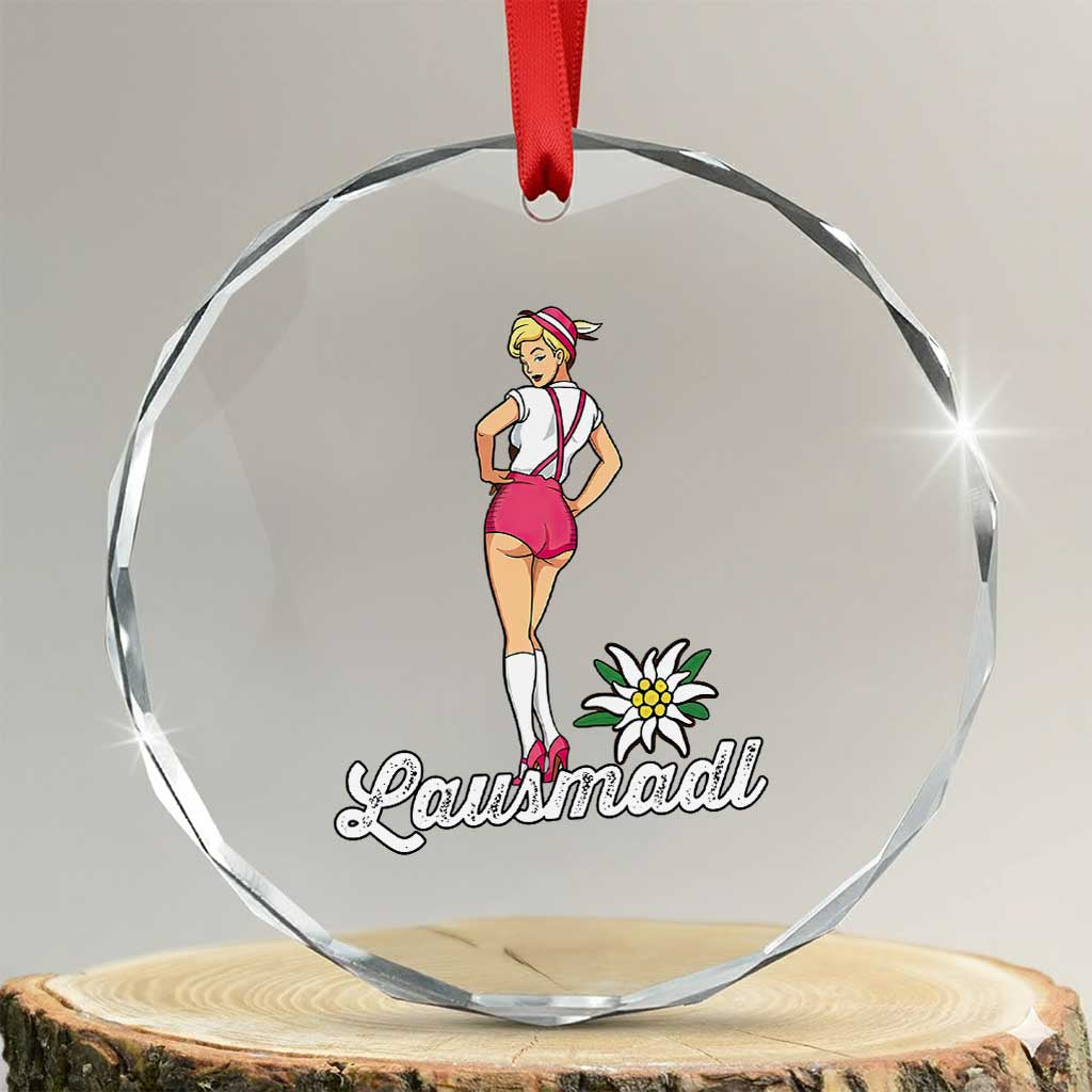 Retro Bavarian Pin Up Girl Lausmadl Crystal Glass Ornament Oktoberfest Edelweiss Flower TS02