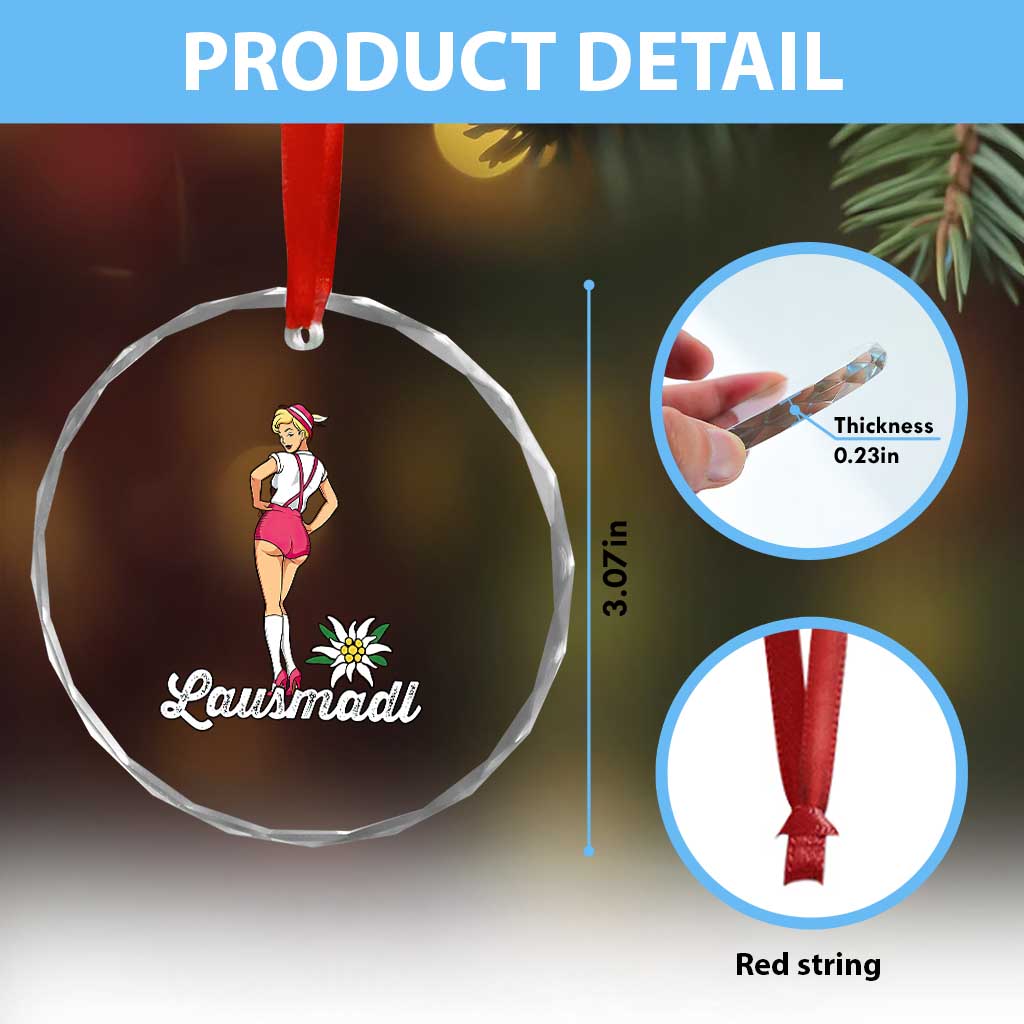 Retro Bavarian Pin Up Girl Lausmadl Crystal Glass Ornament Oktoberfest Edelweiss Flower TS02