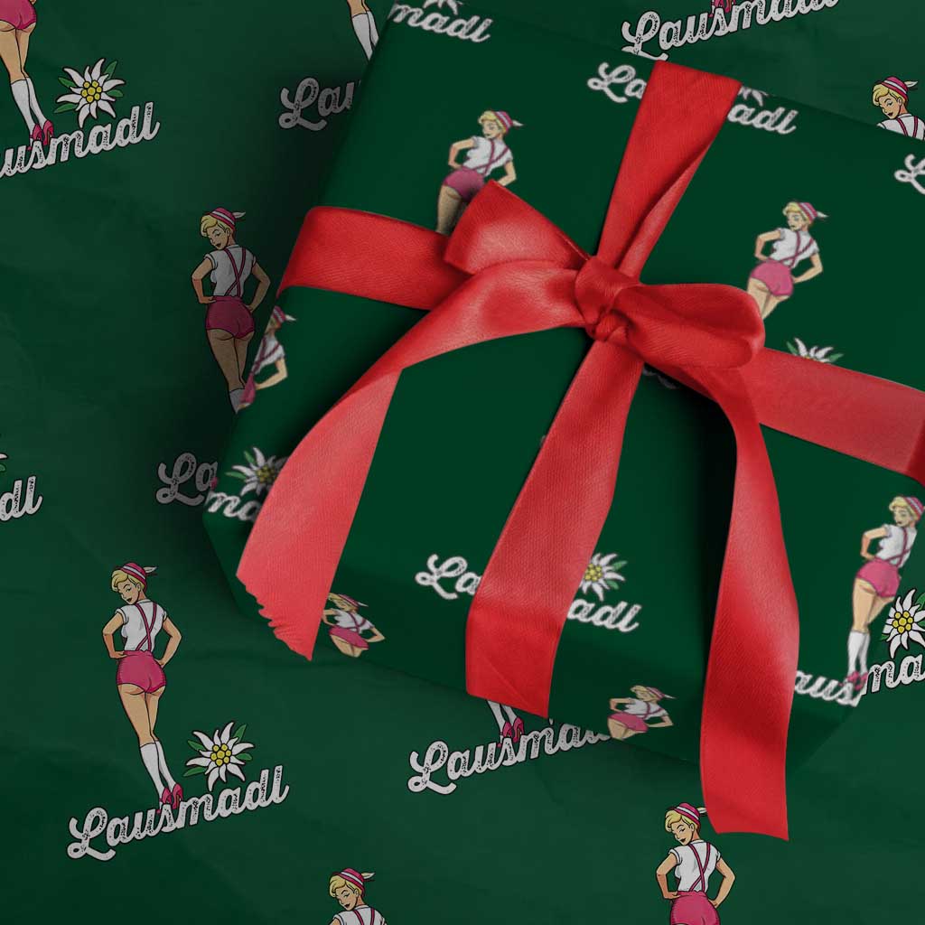 Retro Bavarian Pin Up Girl Lausmadl Wrapping Paper Roll Oktoberfest Edelweiss Flower - Wonder Print Shop