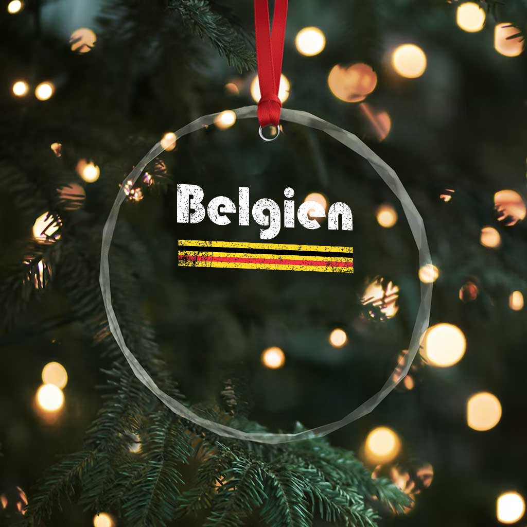 Retro Belgien Belgium Flag Distressed Graphic in German Crystal Glass Ornament Proud Belgian Heritage and Country Roots Pride Gift