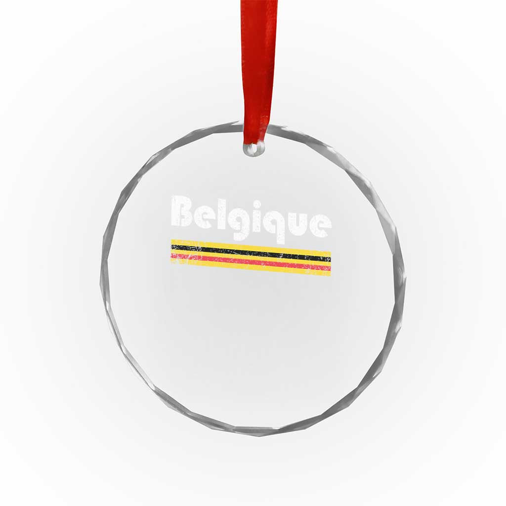 Retro Belgique Belgium Flag Distressed Graphic in French Crystal Glass Ornament Proud Belgian Heritage and Country Roots Pride Gift