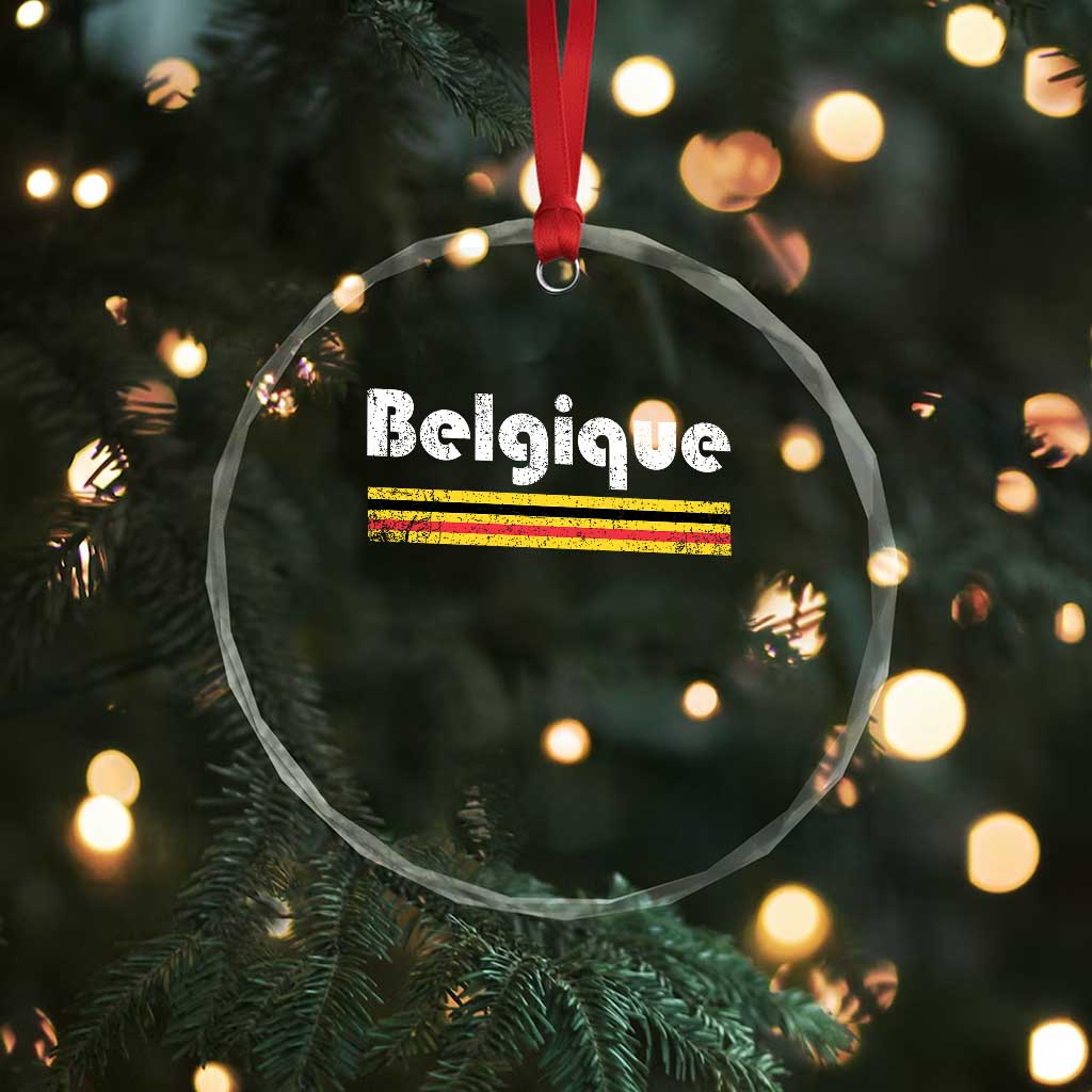 Retro Belgique Belgium Flag Distressed Graphic in French Crystal Glass Ornament Proud Belgian Heritage and Country Roots Pride Gift