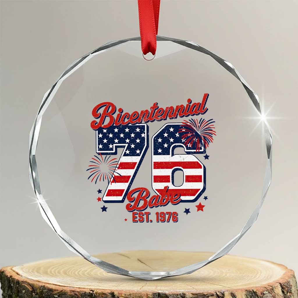 Retro Bicentennial Babe Est 1976 Crystal Glass Ornament 4th of July 50th Birthday Gift