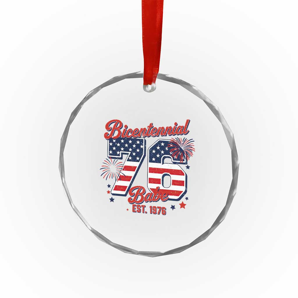 Retro Bicentennial Babe Est 1976 Crystal Glass Ornament 4th of July 50th Birthday Gift