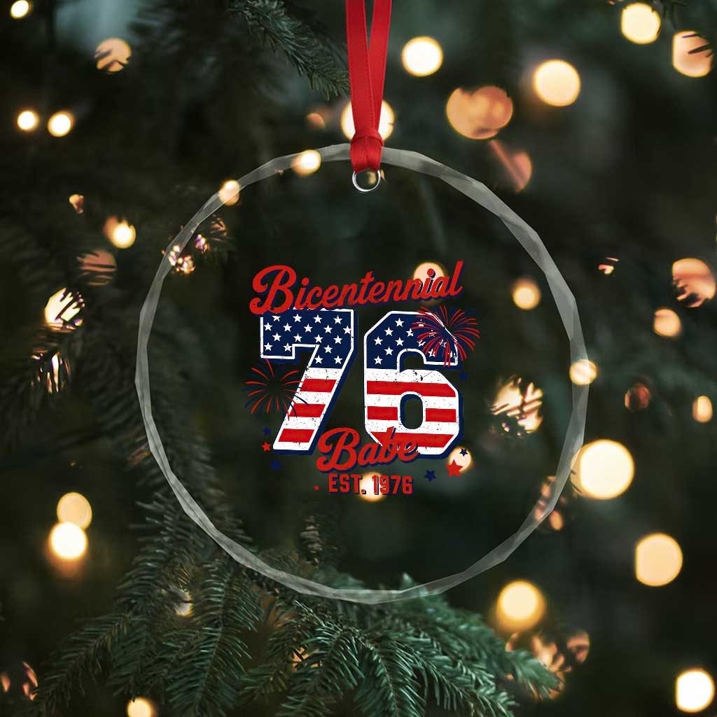 Retro Bicentennial Babe Est 1976 Crystal Glass Ornament 4th of July 50th Birthday Gift