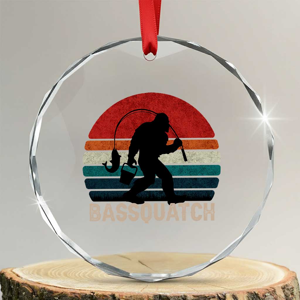 Retro Bigfoot Fishing Crystal Glass Ornament Funny Retro Sasquatch Bassquatch Fisherman - Wonder Print Shop