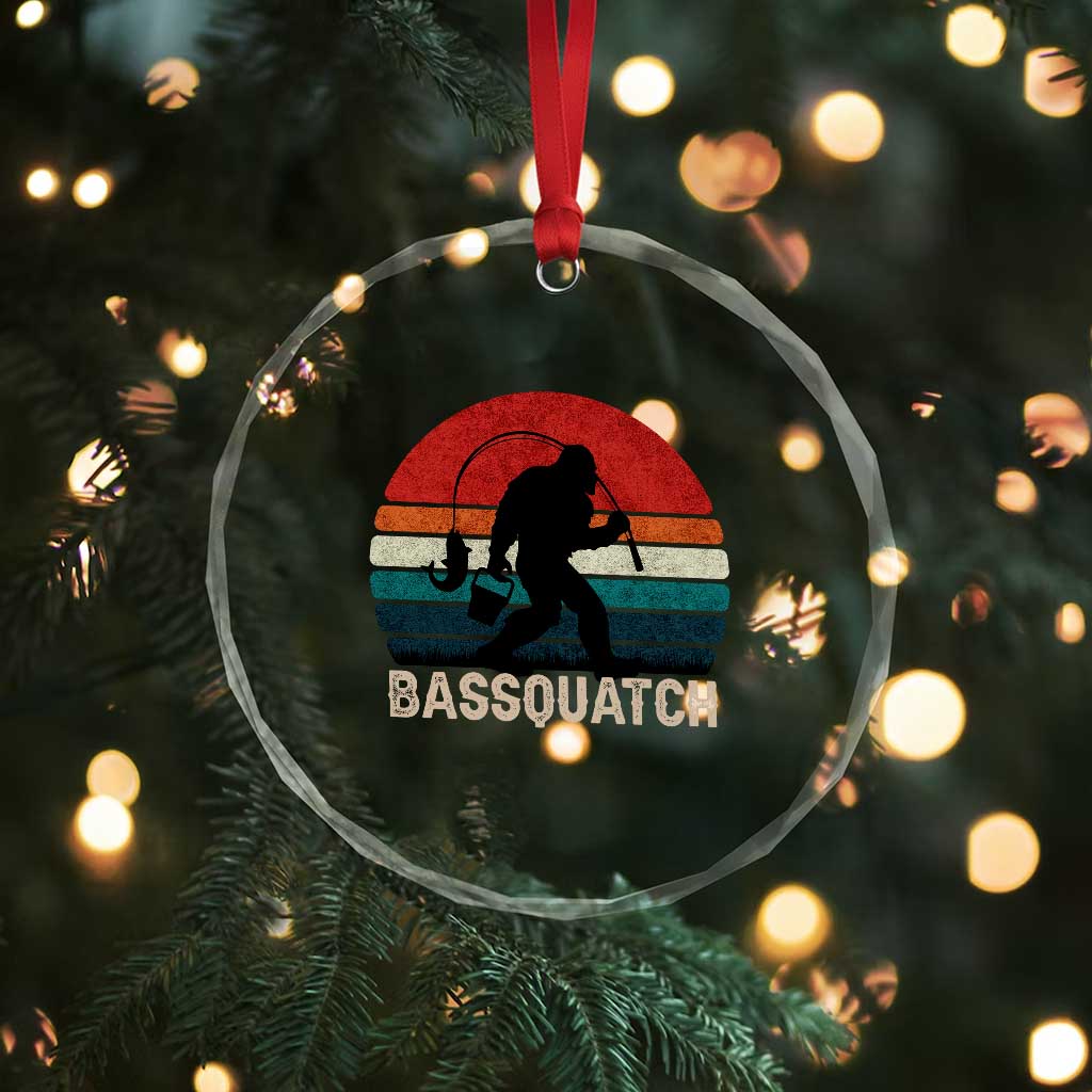 Retro Bigfoot Fishing Crystal Glass Ornament Funny Retro Sasquatch Bassquatch Fisherman TS10
